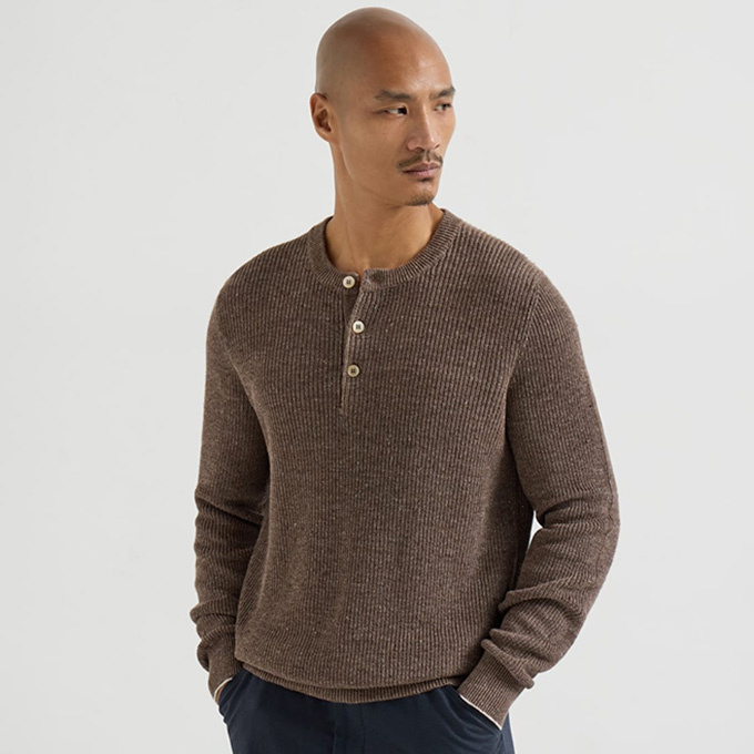 brunello cucinelli ribbed henley knit sweater
